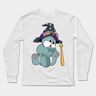 Cat as Wizard with Magic wand & Hat Long Sleeve T-Shirt